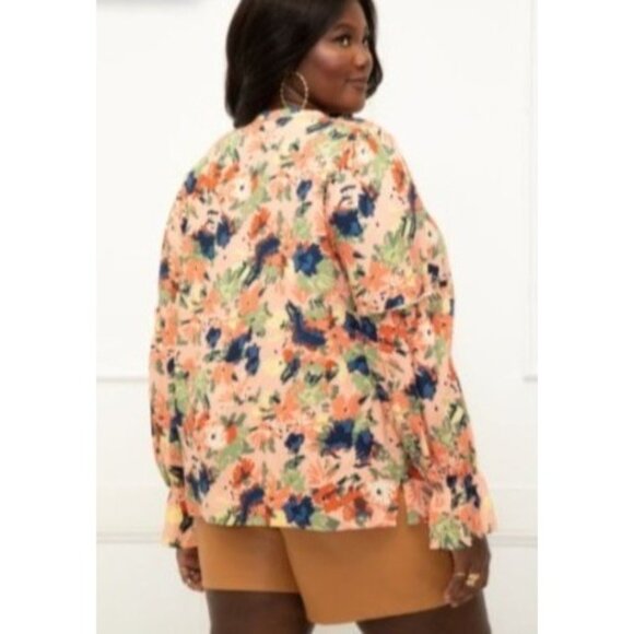 Eloquii Womens blouse top size 20 Floral Print Long Sleeve Blouse plus peach - Picture 7 of 7